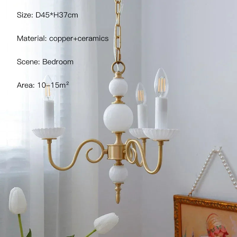 DecorBites™ Cream White Led Chandeliers, Retro Copper Pendant Light for Home Decor