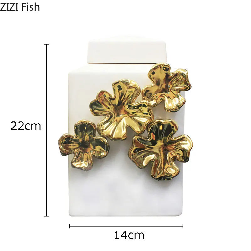 DecorBites™ Pot de rangement en céramique Fleur Dorée en Relief pour Décoration de Bureau et Boîte à Bijoux
