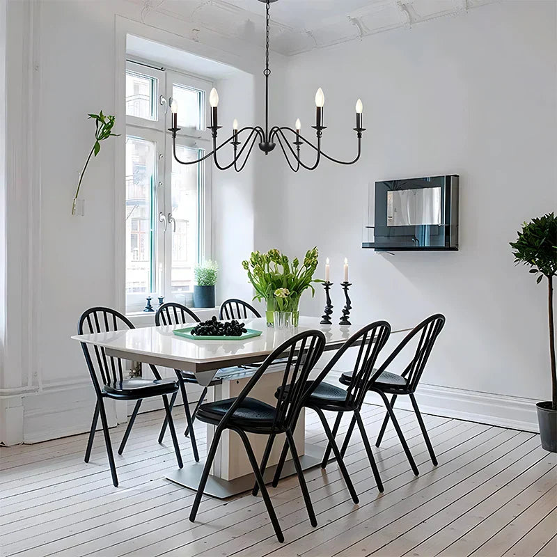 DecorBites™ Black 6-Light Chandelier, Wrought Iron Farmhouse Pendant Light, Classic Candle Fixture