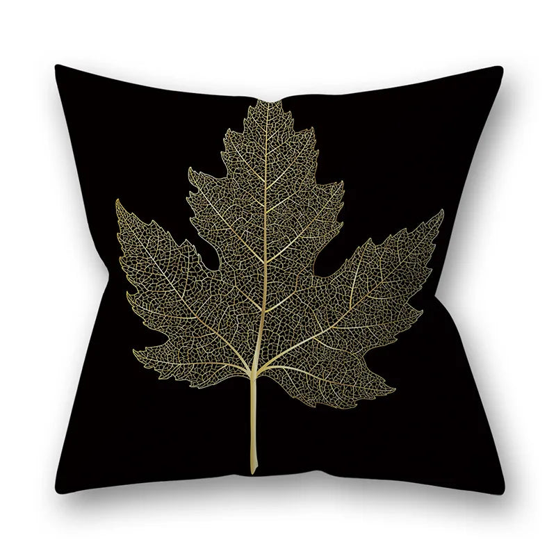 45x45cm Golden Leaves Pillow Cases by DecorBites™ - Nordic Ins Black Sofa Decor