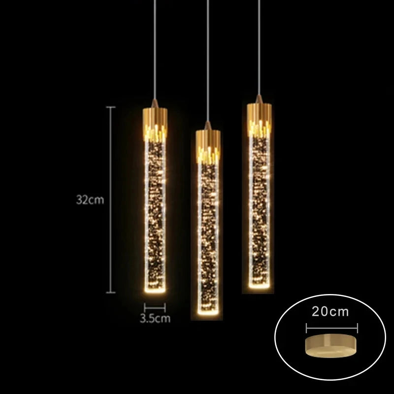Modern Crystal Rod Pendant Light in Black or Gold