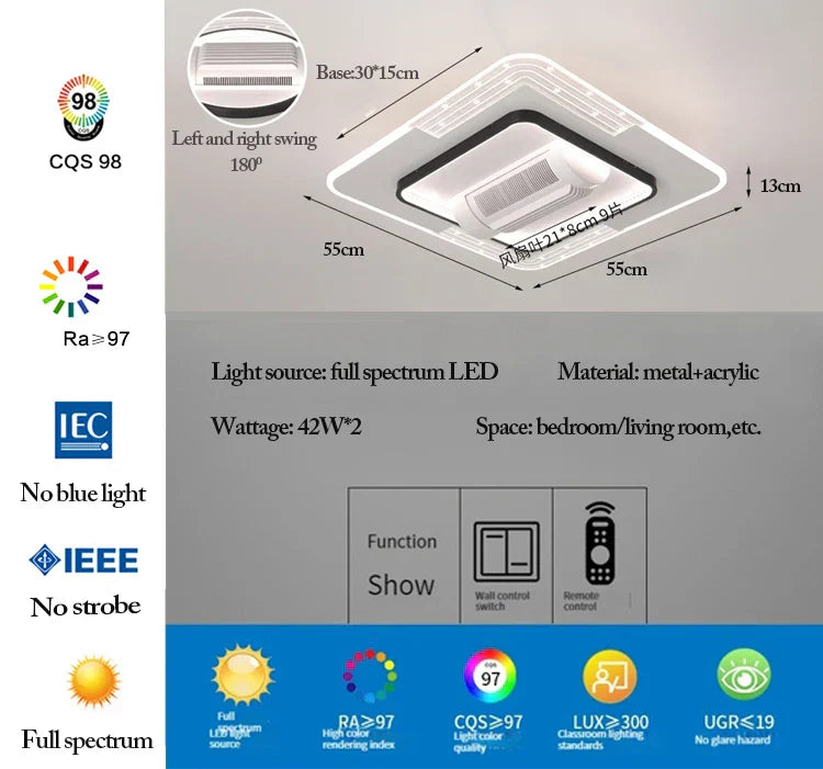 مروحة سقف DecorBites™ LED بدون شفرات مع جهاز تحكم عن بعد قابل للتعتيم وإضاءة داخلية عصرية