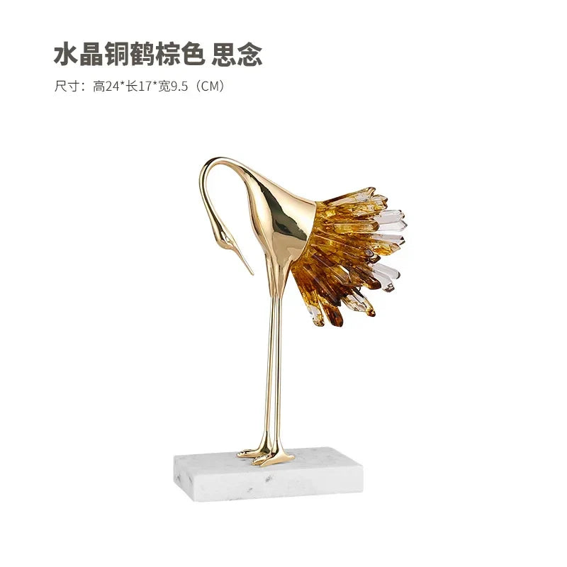 DecorBites™ Crane Golden Bird Agate Marble Crystal Home Decor Craft Statue