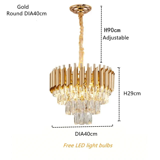 مصباح تعليق LED من DecorBites™ ذهبي كريستالي: مصباح تعليق فاخر عصري لغرفة المعيشة والمطعم
