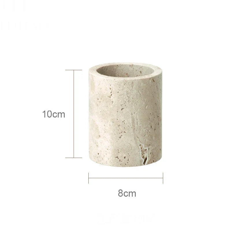 DecorBites™ Beige Travertine Marble Bathroom Accessories Set - Soap Dispenser, Soap Dish, Reed Diffuser