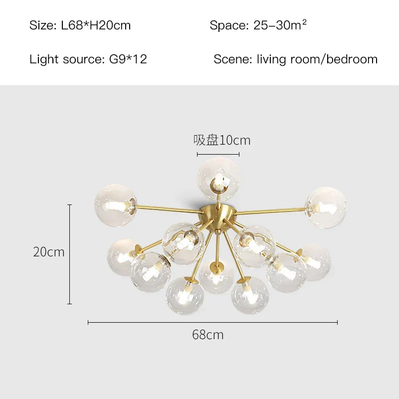 DecorBites™ Glass Ball LED Ceiling Chandelier for Modern Living Room and Bedroom Lighting