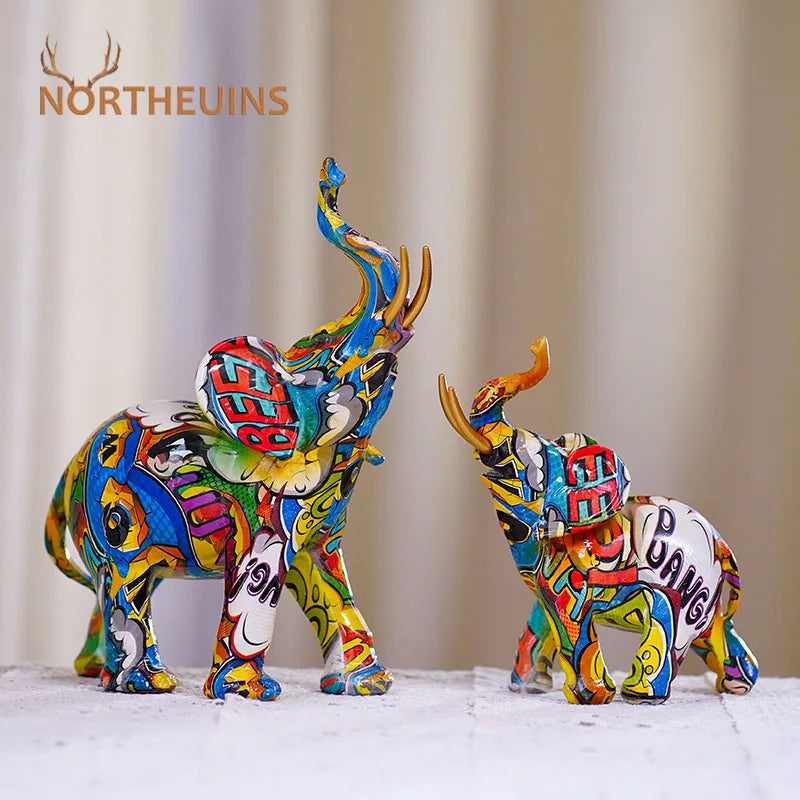 مجسم فيل من الراتنج من DecorBites™: تمثال حيوان غرافيتي لديكور المنزل حسب فنغ شوي