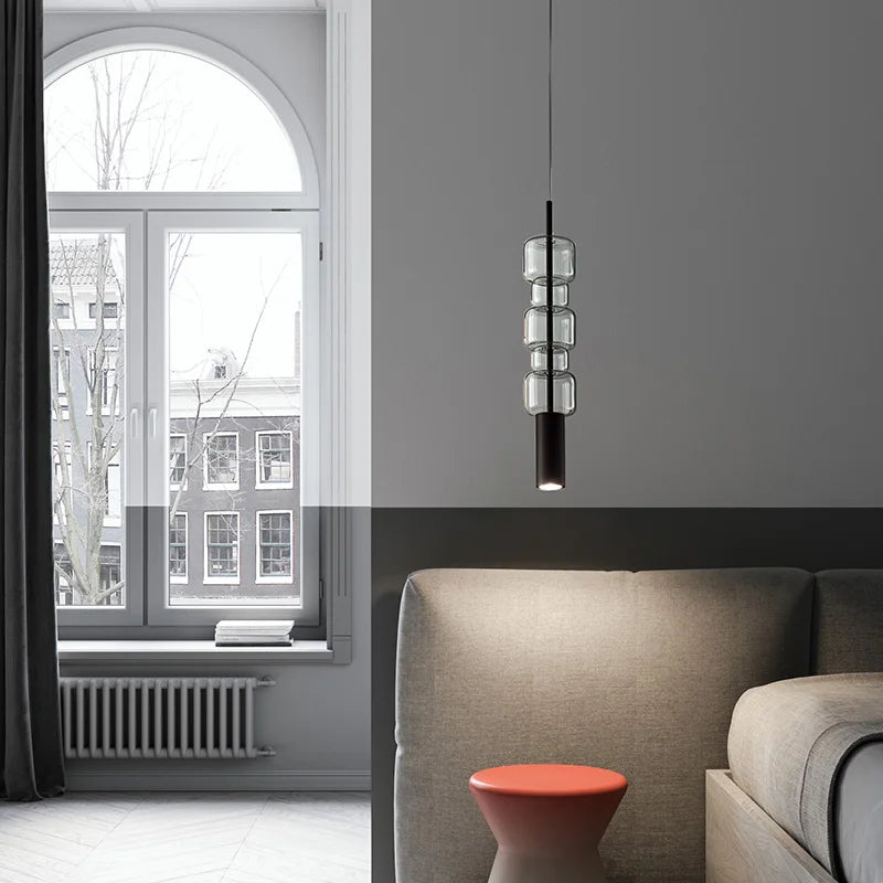 DecorBites™ Cylindrical Glass Pendant Light: Modern, Nordic Design for Living Room, Restaurant, Kitchen