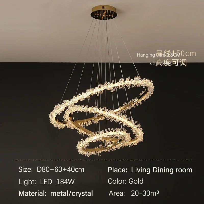 DecorBites™ ثريا كريستال ذهبية مستديرة | ثريا هالو LED فاخرة بنمط نورديك لغرفة المعيشة