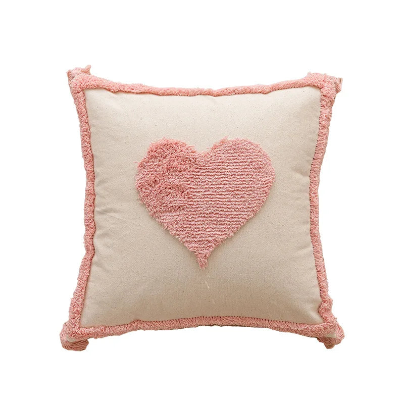 DecorBites™ Geometric Embroidered Loop Tufted Throw Pillow Covers - Pink Tufted Cushion Cover