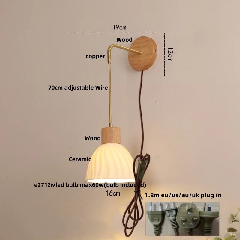 DecorBites™ Adjustable LED Wall Light Fixture with Ceramic Wood Base for Home Decor