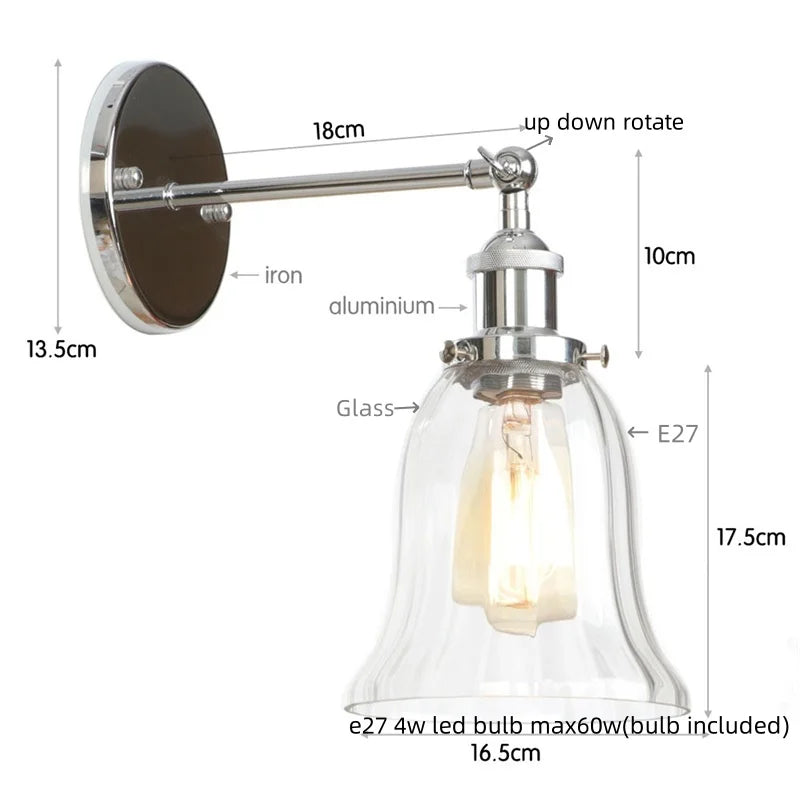 DecorBites™ Loft Clear Glass Rustic LED Wall Light - Industrial Style Iron Wall Lamp