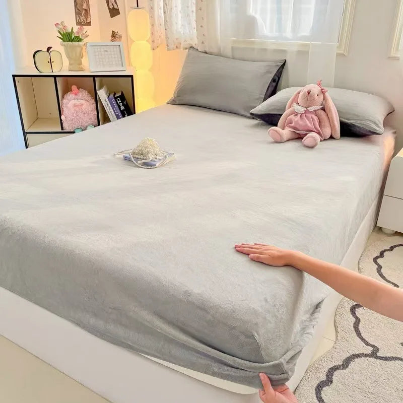 DecorBites™ Cozy Milk Velvet Fitted Sheet for Autumn & Winter Mattress Topper