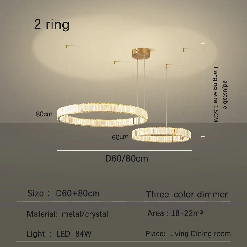 ثريا كريستال ذهبية من DecorBites™: هالة إضاءة LED فاخرة وعصرية بتصميم نورديك لغرفة المعيشة