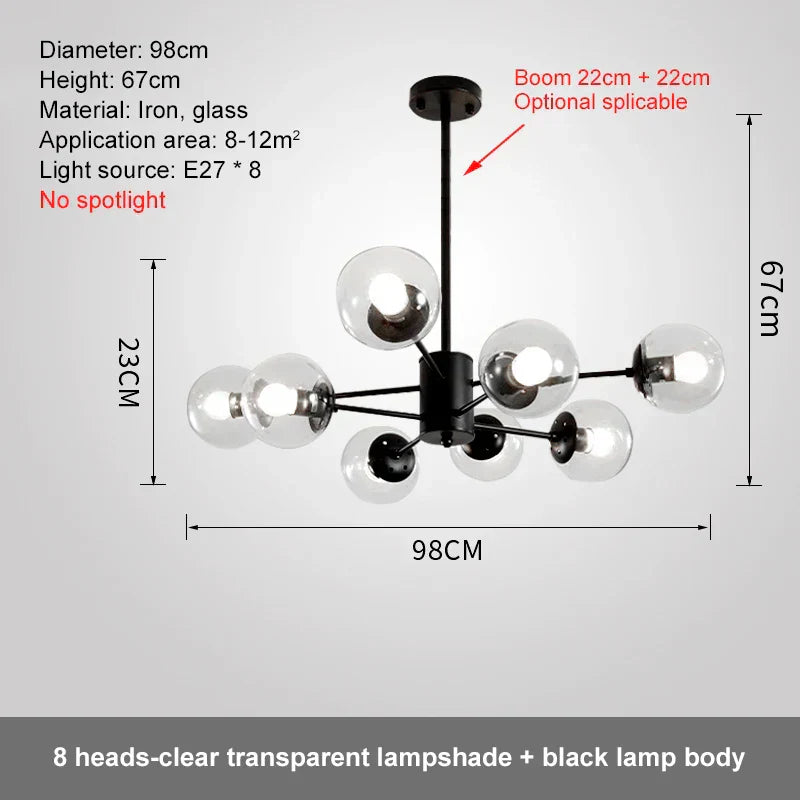 DecorBites™ Glass Ball LED Chandelier for Bedroom and Dining Room
