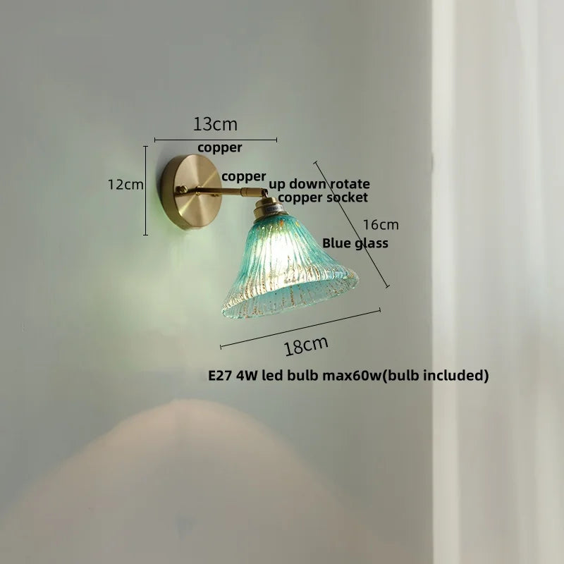 DecorBites™ Blue Glass Wall Sconce Pull Chain Switch Modern Stair Light