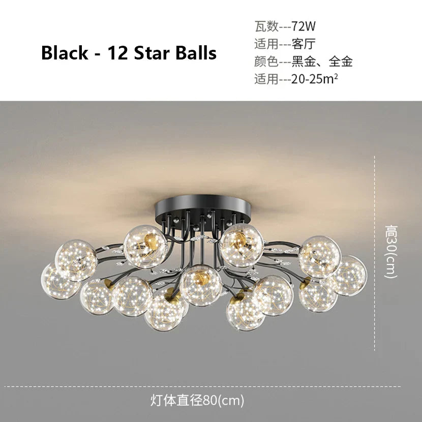 DecorBites™ Glass Bubble Ball LED Ceiling Light in Black Gold Crystal for Bedroom & Living Room