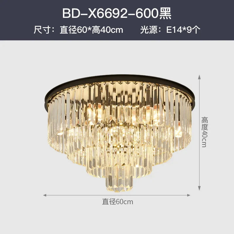 ثريا كريستال ذهبية وسوداء بإضاءة LED من ديكور بايتس™ - مصباح تعليق دائري حديث متعدد الطوابق