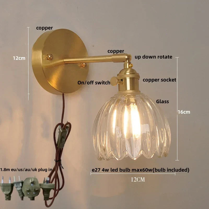 DecorBites™ Clear Glass LED Wall Lights Up Down Rotate Copper Nordic Modern Stair Sconce
