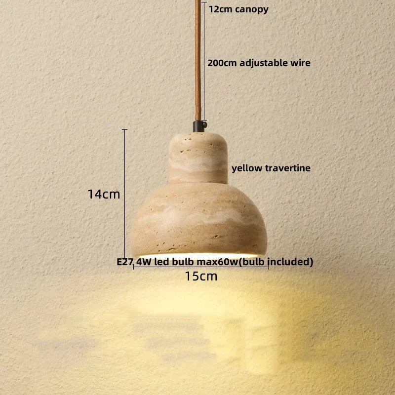 مصباح معلق LED من DecorBites™ من الحديد الأسود بتصميم وابي سابي - حجر الترافرتين الأصفر