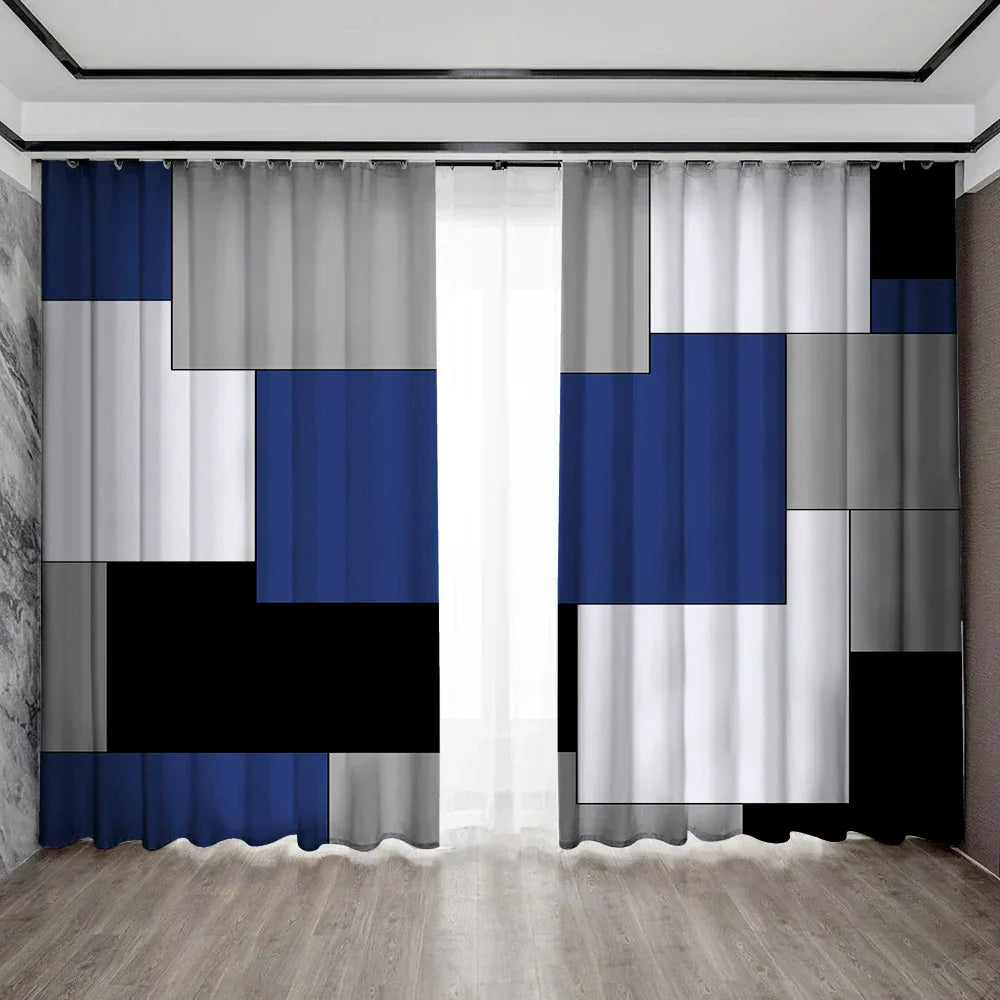 طقم ستائر بطبعة شبكة هندسية DecorBites™ لغرف النوم والحدائق والشرفات