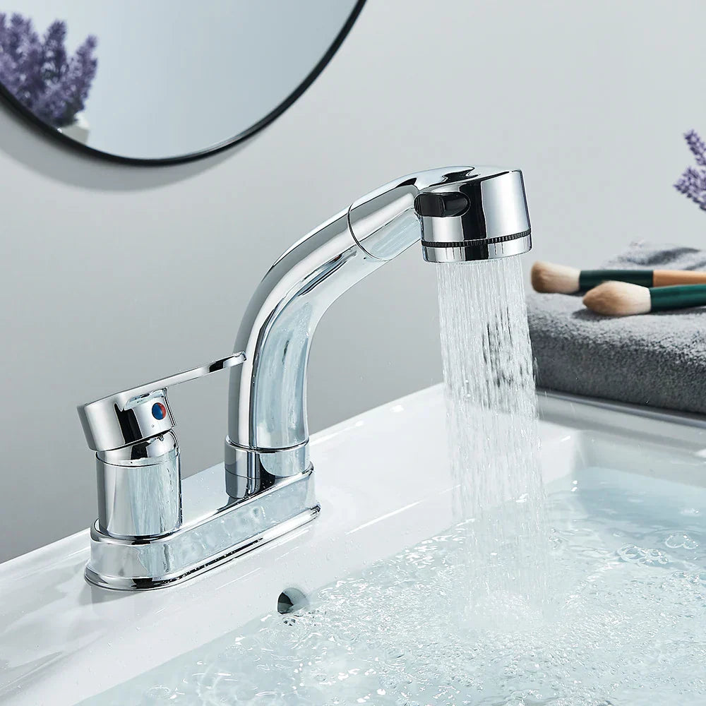 DecorBites™ Lift-Up Bathroom Sink Faucet Chrome Finish 360-degree Rotation Water Mixer
