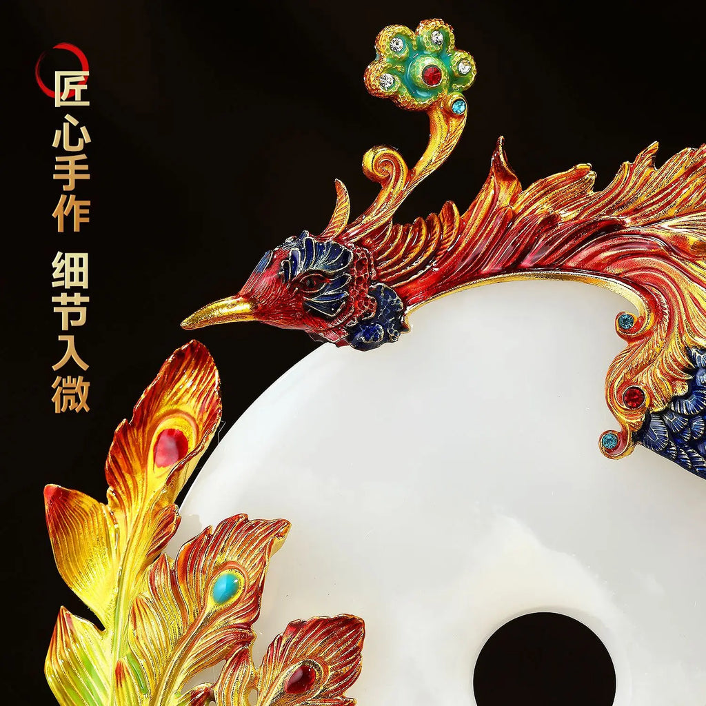 "DecorBites™ Jade Dragon Phoenix Ornament Enamel Living Room Decoration"