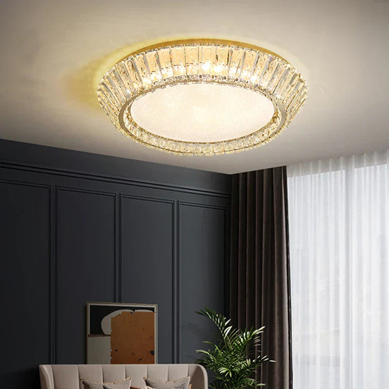 DecorBites™ مصباح سقف كريستالي ذهبي: تركيبات إضاءة دائرية حديثة على الطراز الاسكندنافي لغرف النوم والمطاعم