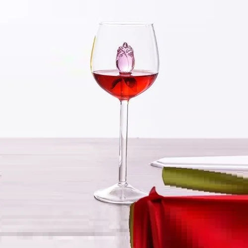 DecorBites™ 3D Rose Champagne Flute Glass: Unique Custom Wine Goblet Cup with Rose Inside