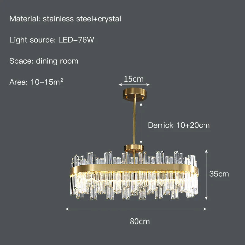 DecorBites™ Crystal Ceiling Chandelier: Nordic Light Luxury Round Villa Pendant for Living & Dining Rooms
