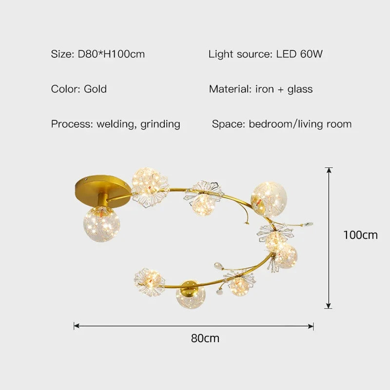 ثريا DecorBites™ الكروية الذهبية الكريستالية LED لغرفة المعيشة وغرفة النوم وغرفة الطعام والمطبخ الحديثة