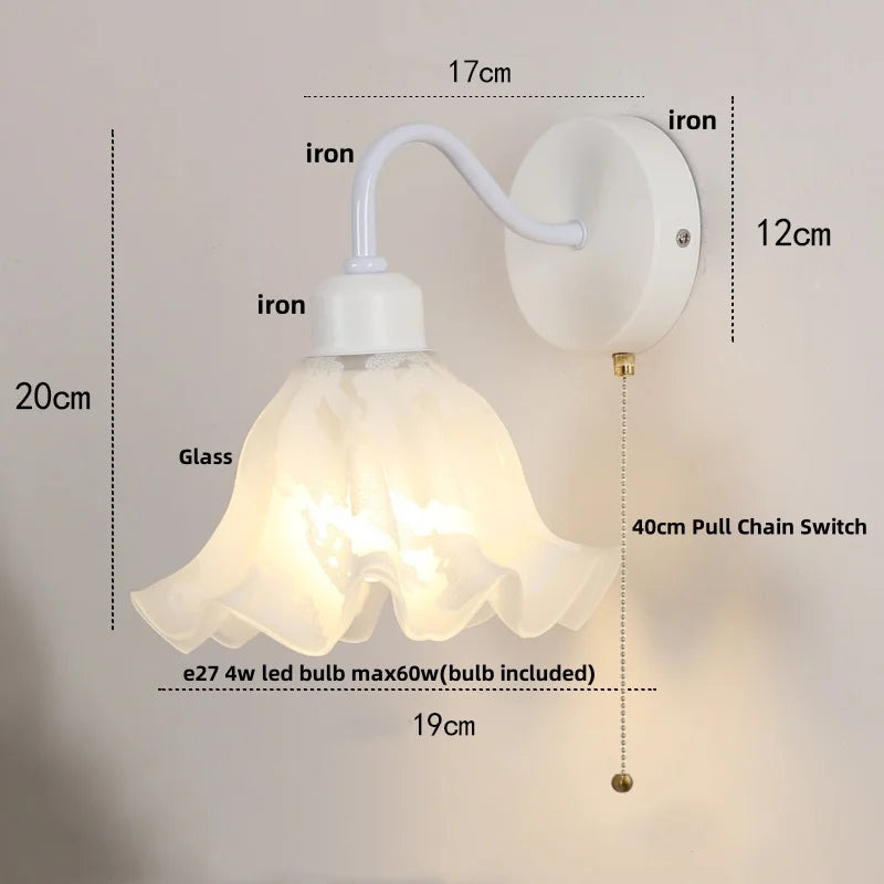 DecorBites™ Glass Iron LED Wall Sconce Pull Chain Switch Stair Light Fixture for Bedroom