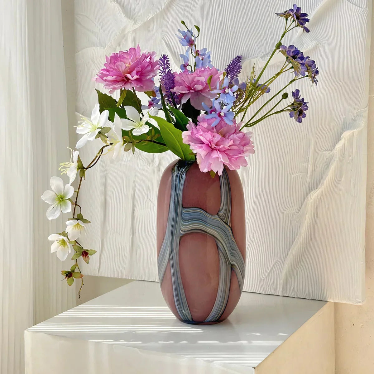 DecorBites™ Irregular Geometric Graffiti Glass Vase for Floral Arrangement and Home Decoration