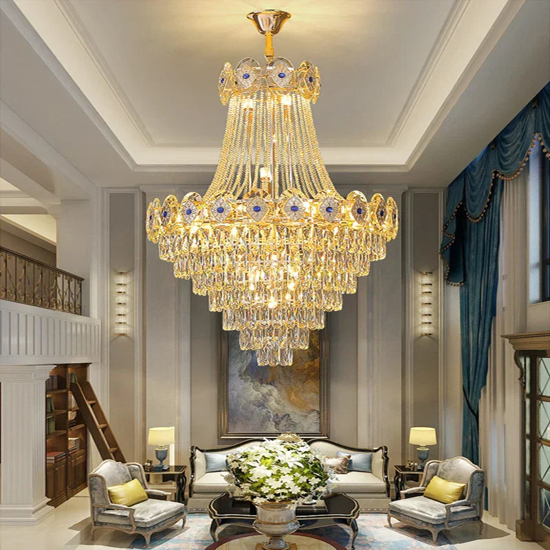 DecorBites™ Gold Round Chandelier Dimmable LED Stair Lights Luxury Suspension Lamp
