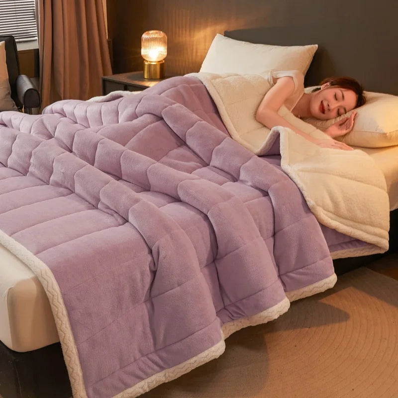 DecorBites™ Cozy 3-Layer Coral Fleece Winter Blanket - Soft & Warm Bed Quilt