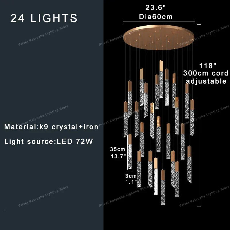 DecorBites™ Crystal Circular Staircase Chandelier for Villa Duplex Foyer Decoration