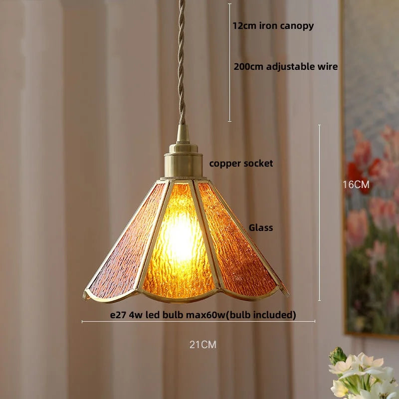 DecorBites™ Blue Glass LED Pendant Light Fixture with Adjustable Copper Knob Switch
