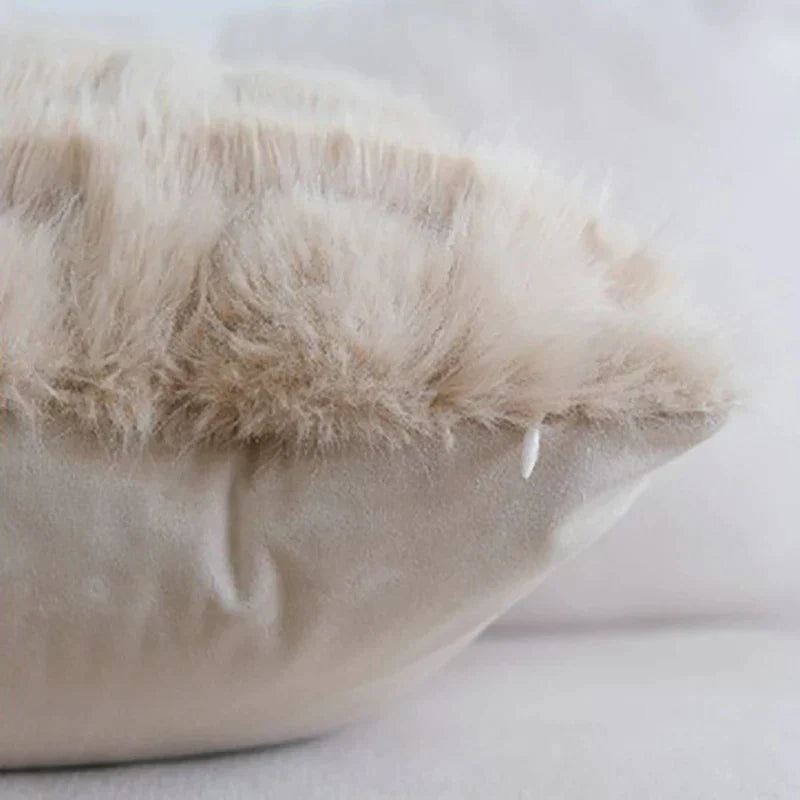 DecorBites™ Cream Geometric Faux Fur Pillow Case for Luxury Home Decor