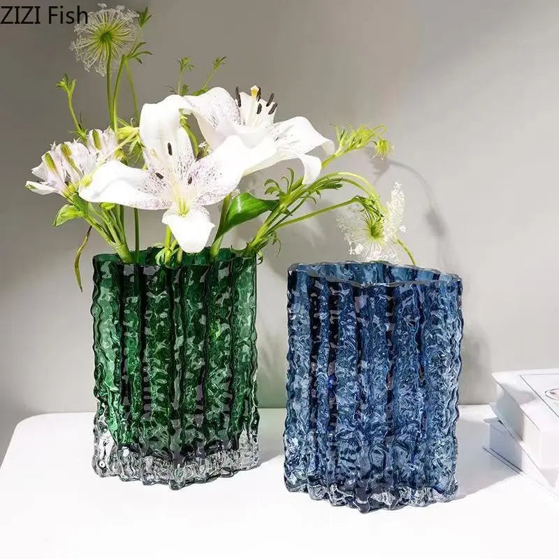 DecorBites™ Clear Ice Vase for Hydroponic Flowers Desk Decor Bouquets Minimalist Floral Arrangement Modern Glass Pot