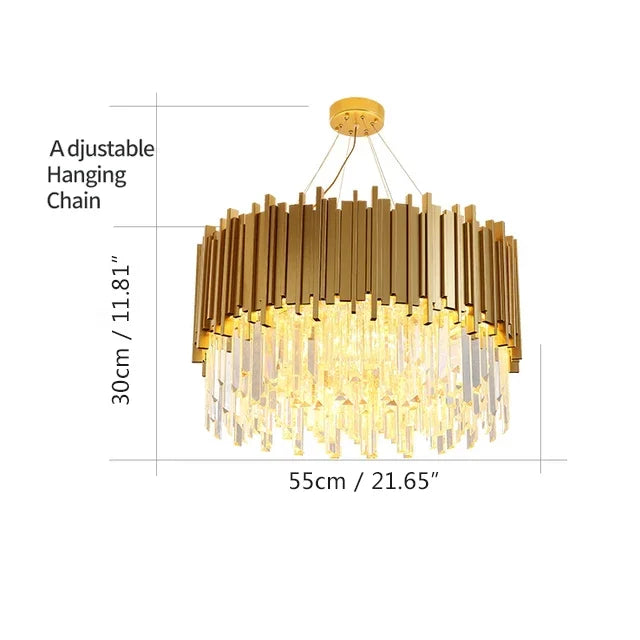 نجفة كريستال ذهبية من الستانلس ستيل من DecorBites™: إضاءة LED دائرية عصرية لغرفة الطعام