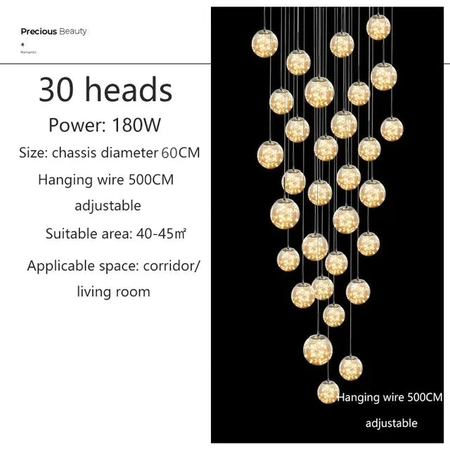 Gypsophila Glass Bubble Staircase Pendant Chandelier