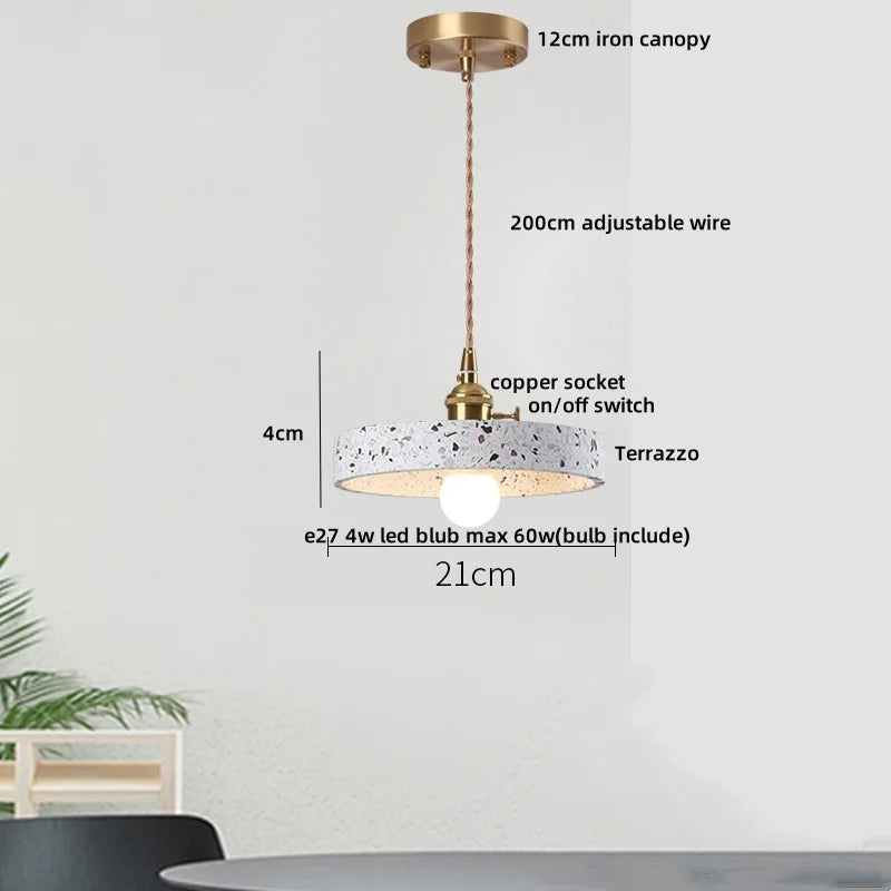 DecorBites™ Terrazzo Stone LED Pendant Lamp for Industrial Loft, Bar, Coffee, Living Room.