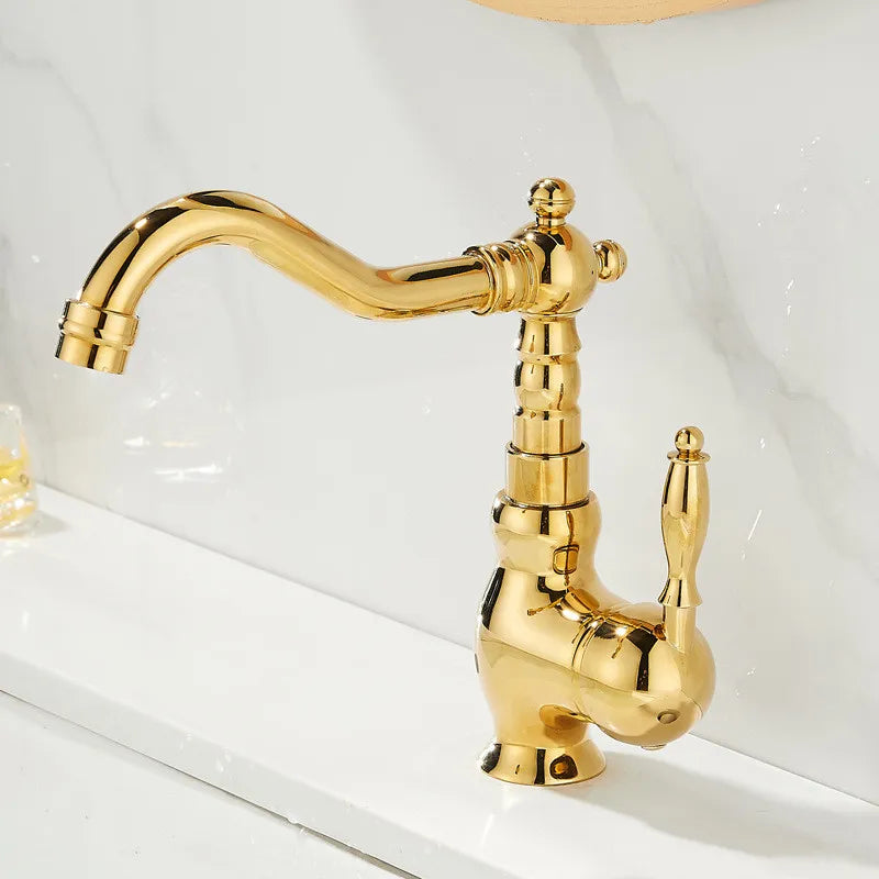 DecorBites™ Robinet de lavabo doré Mitigeur chaud froid à poignée unique