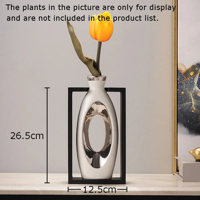 DecorBites™ Elegant Square Ceramic Vase with Artificial Flowers for Desk Decoration