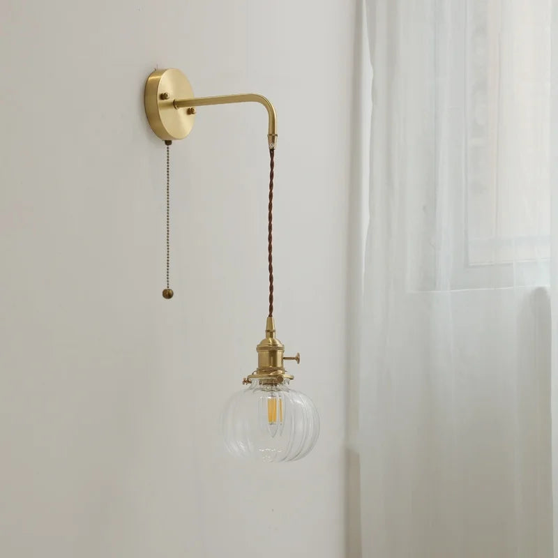 DecorBites™ Glass Copper LED Wall Lights with Knob Switch, Modern Bedside Lamp