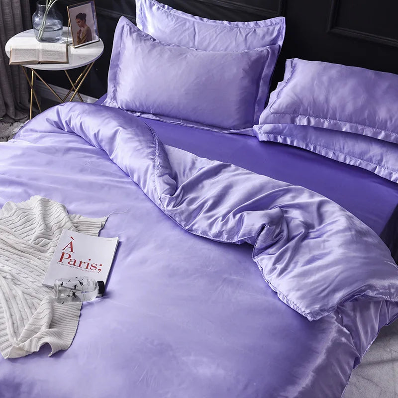 DecorBites™ Ice Rayon Satin Bedding Set: Cooling, Soft, Summer Comfort for Twin-Double Bed
