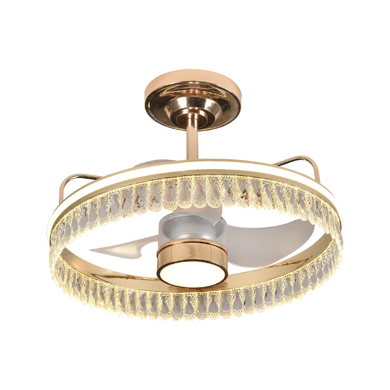 مروحة سقف LED من DecorBites™ باللون الأسود والذهبي مع ثريا: تصميم عصري فاخر على الطراز الاسكندنافي