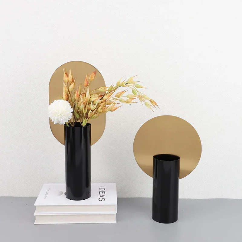 DecorBites™ Geometric Cylinder Vase with Artificial Flowers - Modern Home Decor