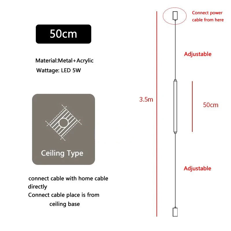 Italian Linear Black Metal & Acrylic Pendant Light
