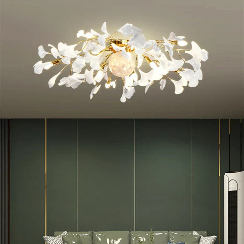 DecorBites™ Ginkgo Leaf Acrylic Metal LED Ceiling Chandelier for Home Living Room